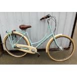 A Dawes Vintage range bicycle, in duck egg blue and cream with leather seat.