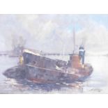 Anthony Porter (20thC School). The Northern Duke at Grimsby Docks, GY442, oil on board, signed and