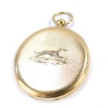 A 19thC Patek & Co full hunter pocket watch, with machine engraved case and greyhound motif, key