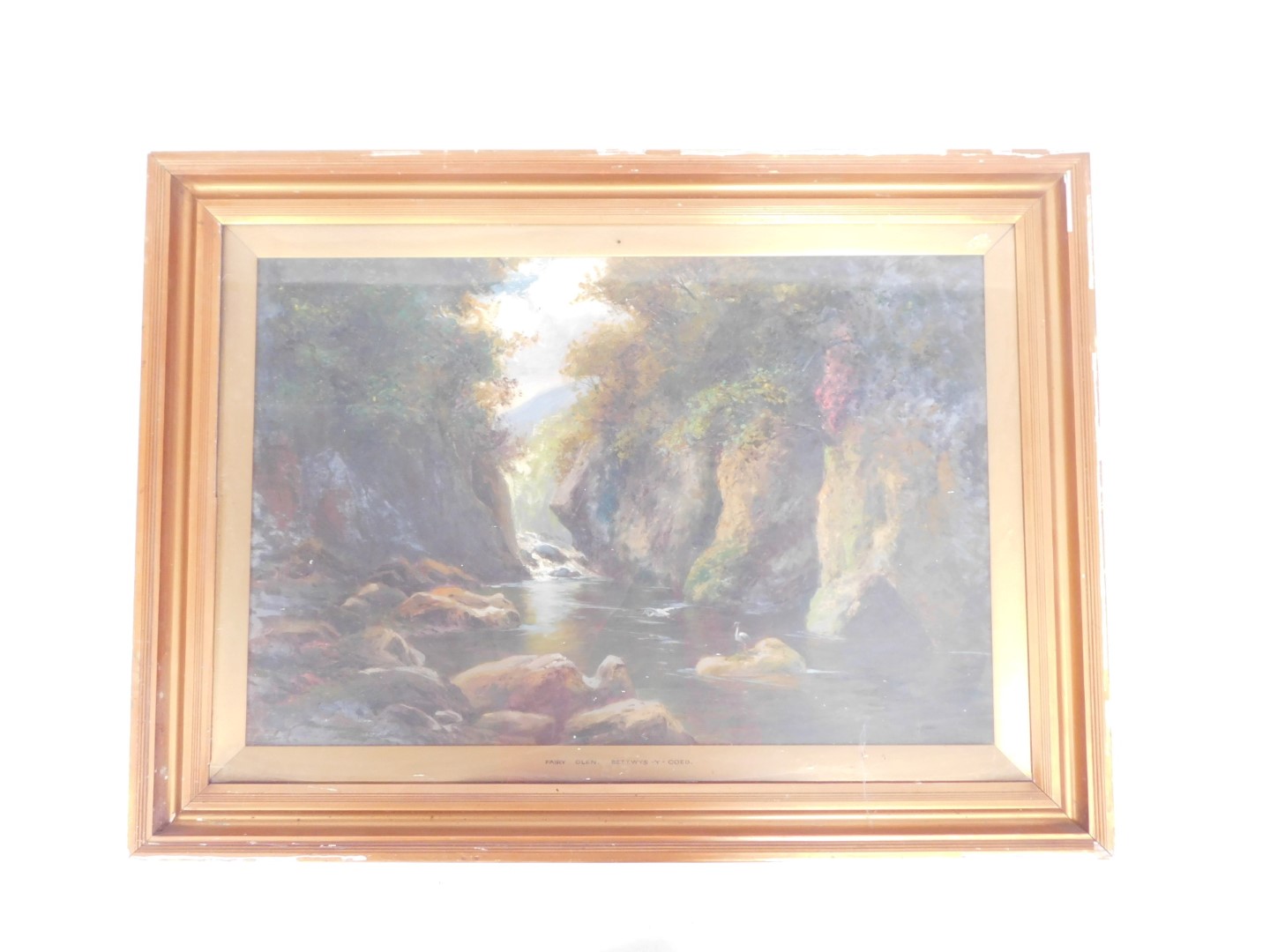 19thC School. Fairy Olen Bettwys-Y-Coed, North Wales, oil on canvas, 50cm x 76cm, framed and - Image 2 of 3