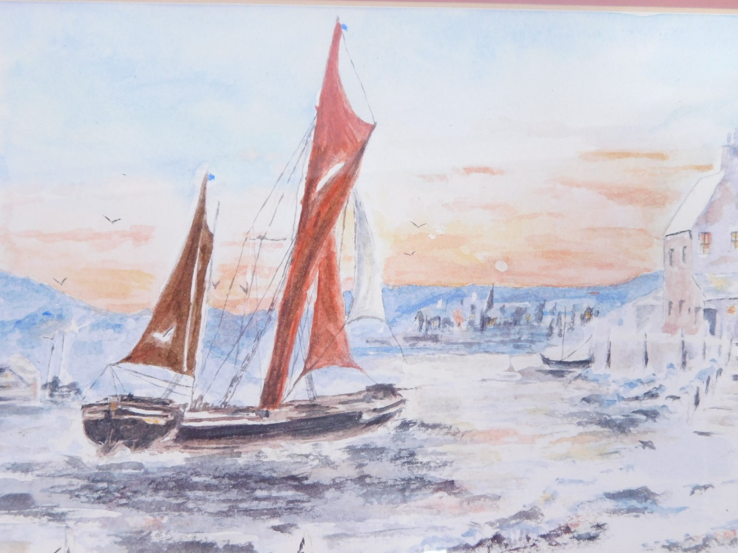 H A Sale (20thC School). Boat moored, oil on canvas, signed, 24cm x 43cm, and a shipping print, 17cm - Image 4 of 4
