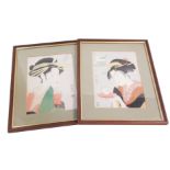 A pair of Japanese prints, each depicting Geisha, signed, 28cm x 19cm.