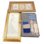 A 1920's/30's French fashion album, with printed designs, fabric samples, etc, a group of three