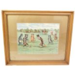 After Louis Wain. Cats playing cricket, print, 14cm x 17cm, framed and glazed.