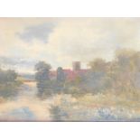 20thC School. Rural scene with church in the foreground, unsigned, oil on canvas, 18cm x 24cm,