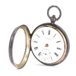 A W L Hardman of Rochdale silver pocket watch, with a white enamel Roman numeric dial and seconds