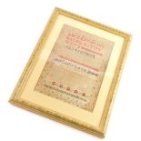 A Victorian alphabetic numeric and motto sampler, by Matilda Thompson, October 18th 1864, 31cm x 20c