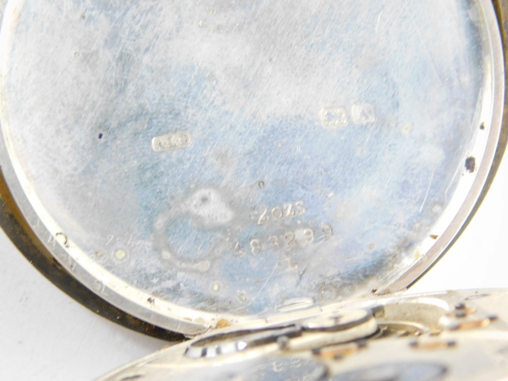 A George V silver half Hunter pocket watch, with partial engine turned case, vacant cartouche, subsi - Image 4 of 4