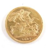 A Victorian gold full sovereign, 1887.