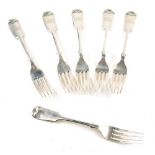 A set of six Victorian silver dinner forks, fiddle pattern, initialled, Sheffield 1897, 20cm long, 1