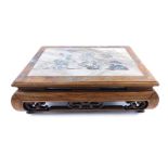 A Japanese rosewood plant stand, of rectangular form, set with a mother of pearl and marble finish c