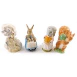 Various Royal Albert Beatrix Potter figures, Goody Tiptoes 9cm high, and three others, Squirrel Nutk