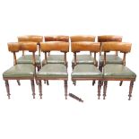 A set of eight William IV mahogany dining chairs, each with a figured shaped back, supported by styl