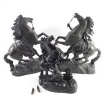 A pair of hollow cast spelter figures of Marley horses, 52cm high, and another. (3)