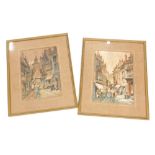 S. G. Morley (1900). Antwerp street scene, watercolour, signed, 26cm x 24cm, and another. (a pair)