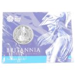 A Royal Mint Britannia Treasure For Life 2015 fifty pound fine silver coin, in outer packaging.