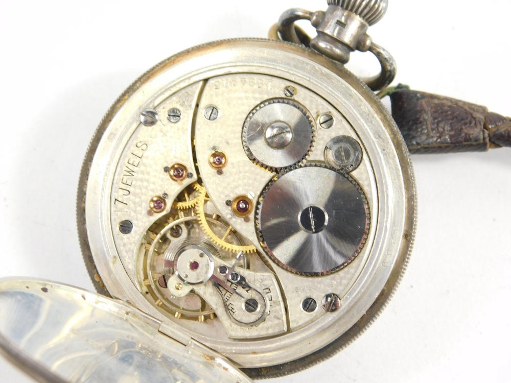 A George V silver half Hunter pocket watch, with partial engine turned case, vacant cartouche, subsi - Image 3 of 4
