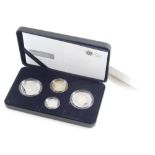 A Royal Mint heavy measure silver proof Piedfort four coin collection, with paperwork, case and oute