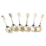 A set of six Victorian silver teaspoons, by Henry Holland, fiddle pattern, each with M initial engra