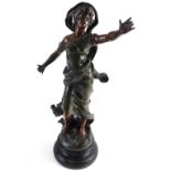 After Moreau. Chant Du Crepuscule, Figure of lady in flowing robes, brown bronze patinated spelter,