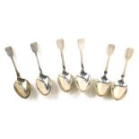 A set of six Victorian silver dessert spoons, by Henry Holland, fiddle pattern each with M initial e