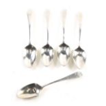 A set of five George III silver teaspoons, old English pattern, initialled, London 1805, 12cm long,