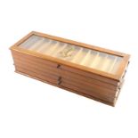 A 19thC Clark's anchor oak haberdashery cotton box, of rectangular form, with hinged glazed lid and