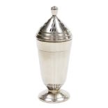 A George V silver sugar sifter, with a conical lid and tapering base, Birmingham 1931, 5.16oz, 17cm