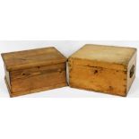 A 19thC pine small toolbox, with key, 39cm wide, and a similar pine box, 40cm wide.