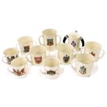 A group of goss tyg form tankards, including Bournemouth, Kingston on Hull, Brighton and Norfolk, to