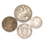 George IV and later silver coinage, to include an 1821 crown, 1837 half crown, etc., 64.6g.