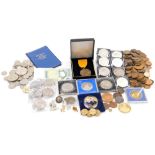 A group of pre decimal and commemorative coinage, to include threepenny bits, pennies, half pennies,