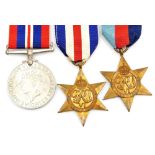 Withdrawn pre sale - Three World War II medals, a France and Germany Star, a 1939-45 Star, and a 193