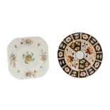 A Royal Crown Derby Imari pattern cabinet plate, 23cm diameter, (AF), and a Minton Marlow pattern ca
