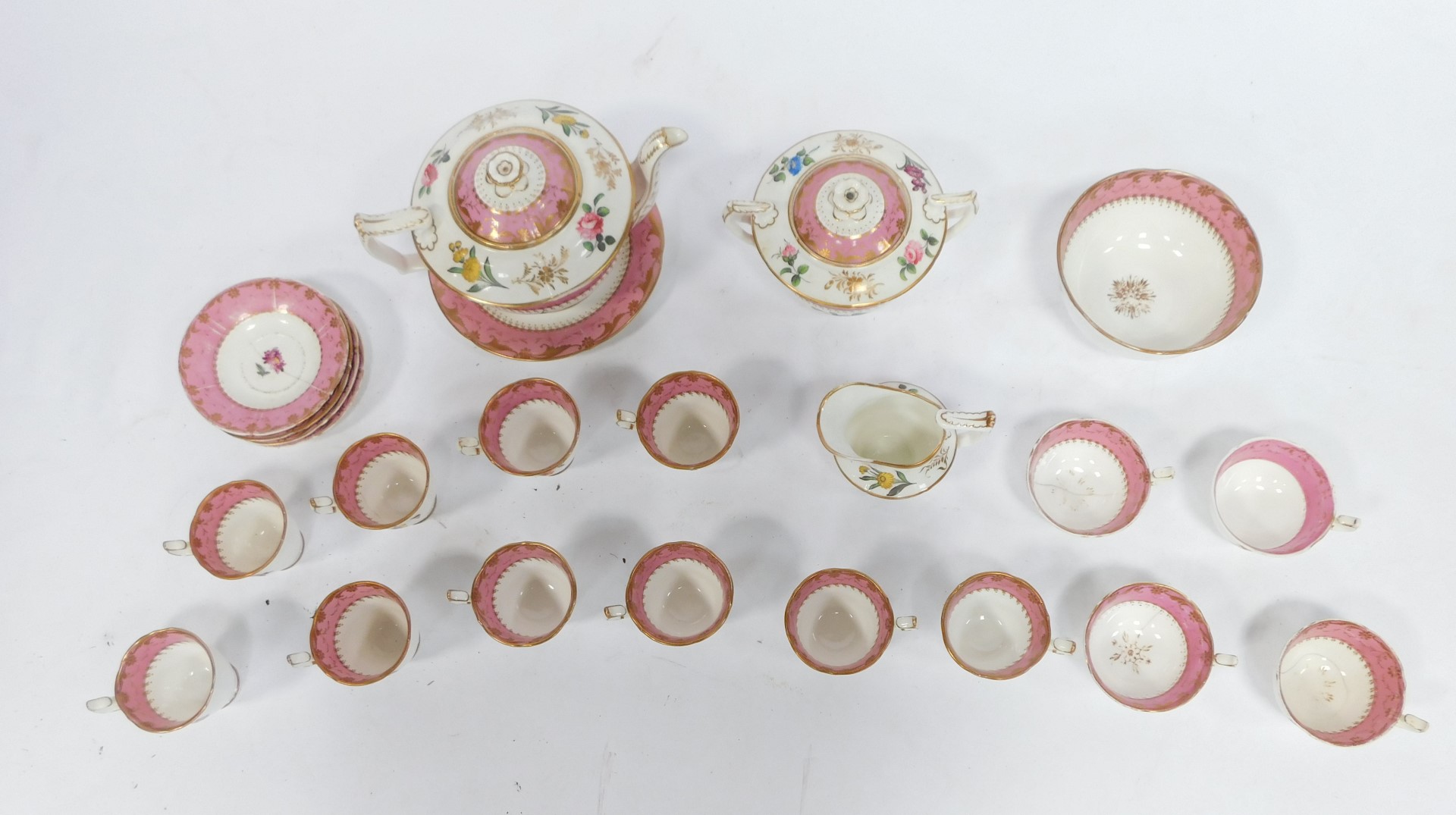 A 19thC porcelain part tea and dinner service, comprising cups and saucers, two serving tureens, din - Image 2 of 3