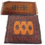 Two Afghan or Pakistani burnt rugs, comprising two gul rug, 105cm x 57cm, and a three gul rug, 83cm