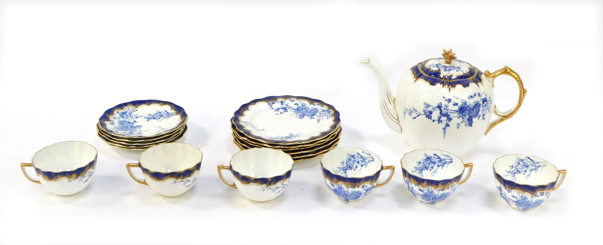 A 20thC blue and white part tea service, comprising teapot, six cups, five saucers, six side plates,