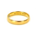 A 22ct gold wedding band, of plain design, size N½, 4.3g.