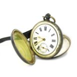 A Victorian silver pocket watch, white enamel Roman numeric dial and seconds dial with gold hands, w