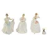 Four Royal Doulton ladies, comprising Dawn HN3600, Denise HN2477, Lindsay HN3645, and a miniature Su