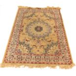 An Indian silk type rug, on cream ground with heavy floral design, 166cm x 113cm.