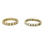 Two eternity rings, each set with CZ stones, white and yellow metal each stamped 9ct, ring size N an