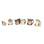 Six Royal Doulton miniature character jugs, comprising Neptune, Rip Van Winkle, Dick Turpin, Don Qui