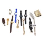 A 9ct gold ladies wristwatch case, and other watches, etc. (AF)