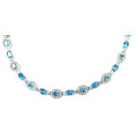 A silver blue zircon and CZ set bracelet, with oval links, 15.1g all, 21cm long,