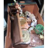 Ornaments and trinkets, bisque figures, biscuit barrell, etc. (1 box)