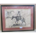 After Sadikoslav (20thC School). Warrior on horseback, print of an etching, 27cm x 39cm, framed and