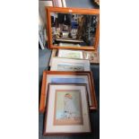 Pictures and prints, to include tavern scene, portrait of Lady Emily Cowper, pine framed wall mirror