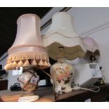 Various lamps, Capodimonte style lady figure lamp, shades, pottery vases, etc. (a quantity) WARNIN