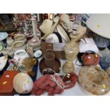 Various hats, stoneware jars to include Bone-Marrow, Virral and others, continental porcelain figure